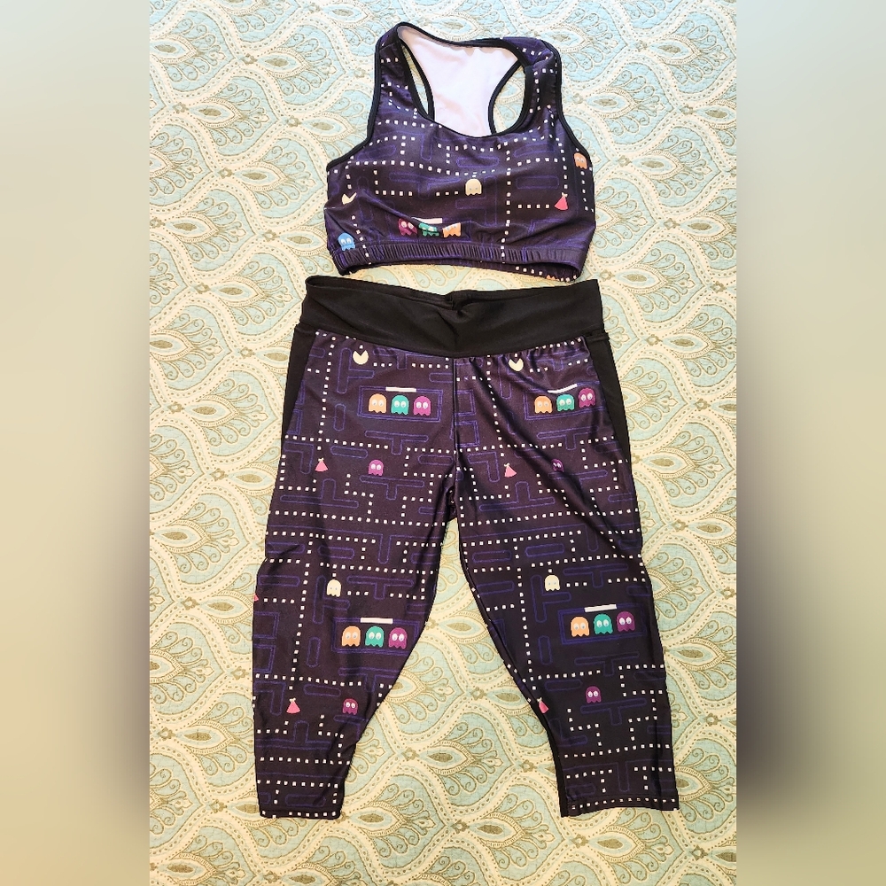 Pac-Man Exercise Slacks & Bra - Size M-L - LIKE NEW! Leggings